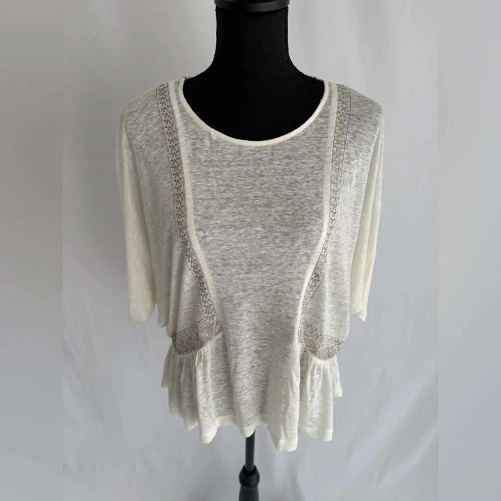 NWT Akemi + Kin Anthropologie Embroidered Linen Dolman Top Size S - Picture 7 of 10